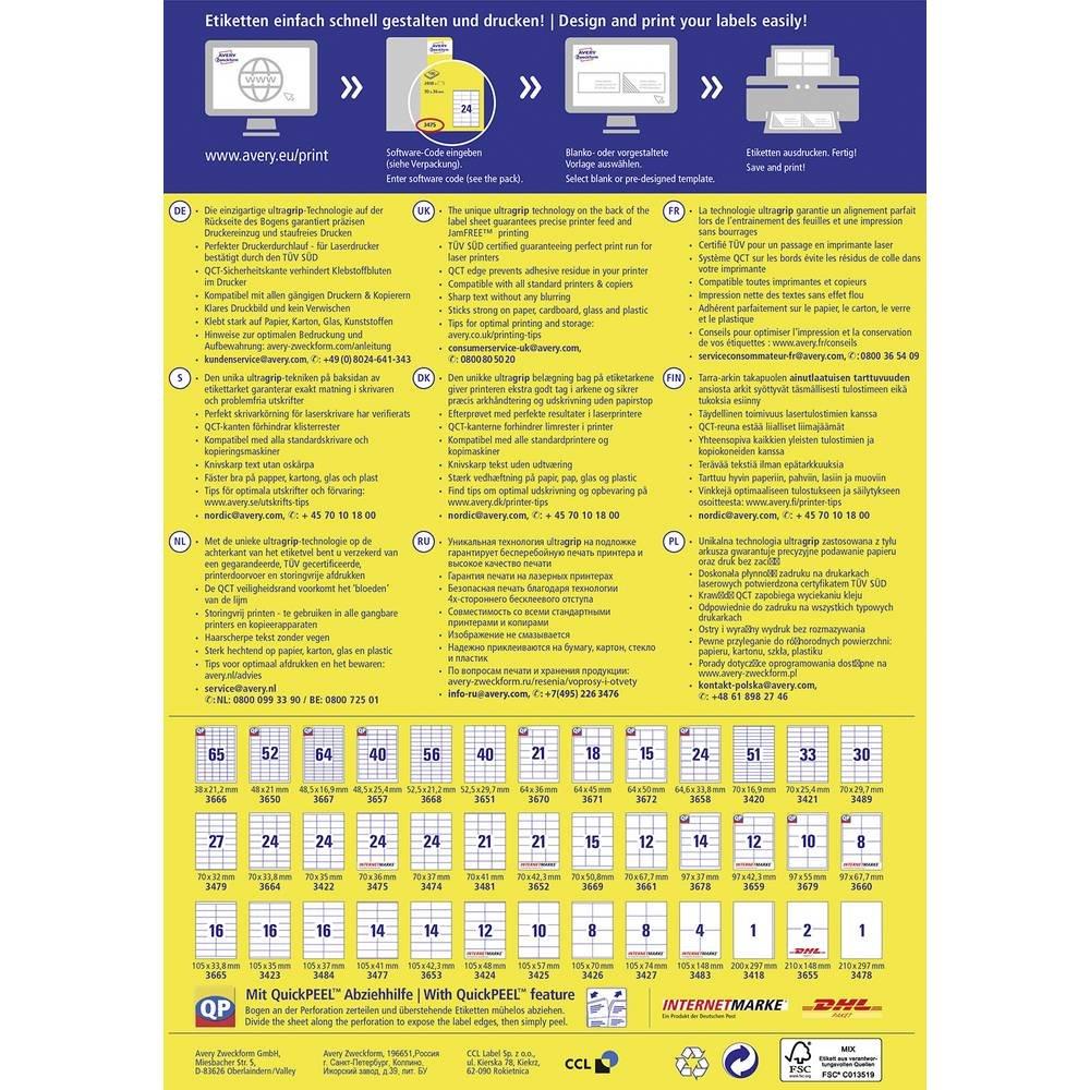 Avery-Zweckform Universal-Etiketten 70 x 37 mm Papier Weiß 2400 St. Permanent haftend Tintenstrahldrucker  