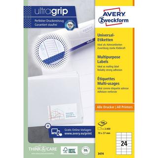 Avery-Zweckform Universal-Etiketten 70 x 37 mm Papier Weiß 2400 St. Permanent haftend Tintenstrahldrucker  