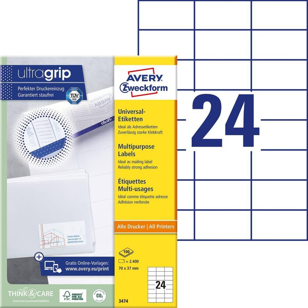 Avery-Zweckform Universal-Etiketten 70 x 37 mm Papier Weiß 2400 St. Permanent haftend Tintenstrahldrucker  