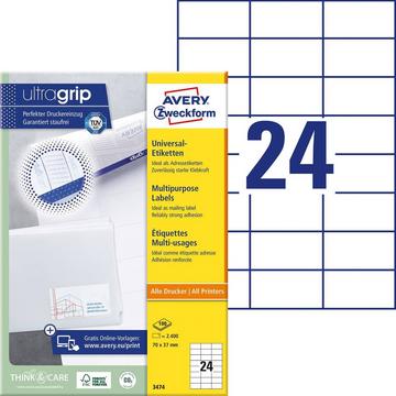 Etichetta universale 70 x 37 mm Carta Bianco 2400 pz. A tenuta permanente Stampante a getto d'inchi