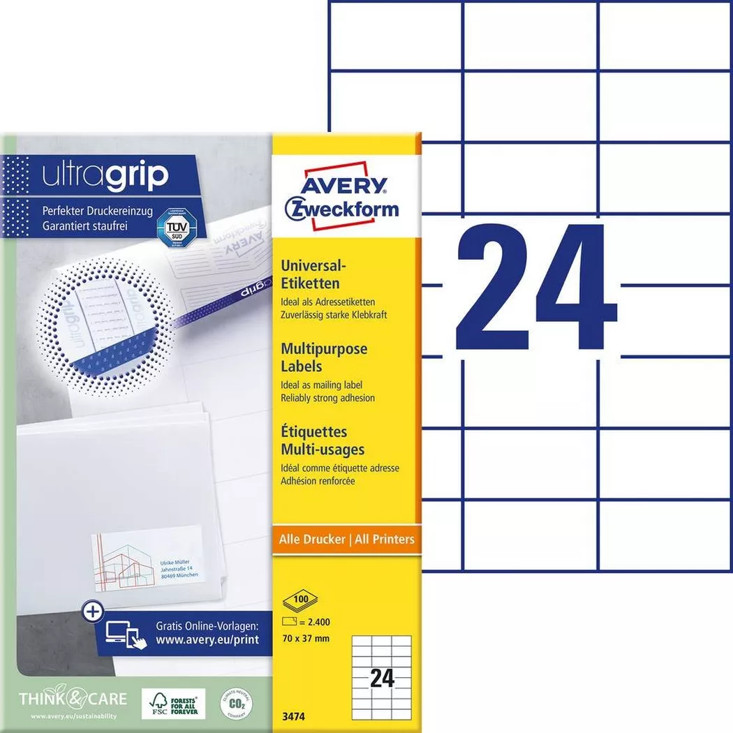 Avery-Zweckform – AVERY ZWECKFORM Etiketten, 70x37mm, 2400 Stk., One Size, Weiss
