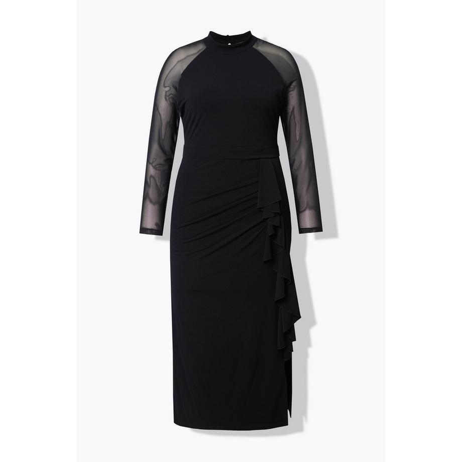 Ulla Popken Maxikleid drapiert Stehkragen Raglan-Langarm  