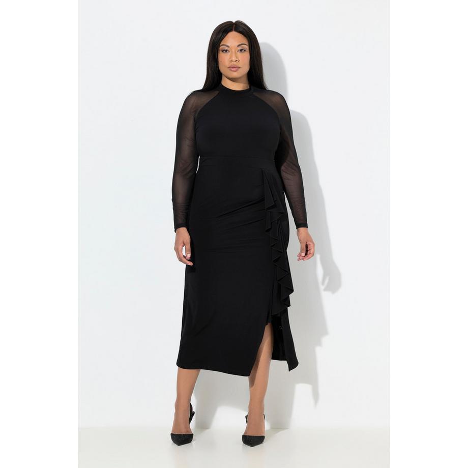 Ulla Popken Maxikleid drapiert Stehkragen Raglan-Langarm  