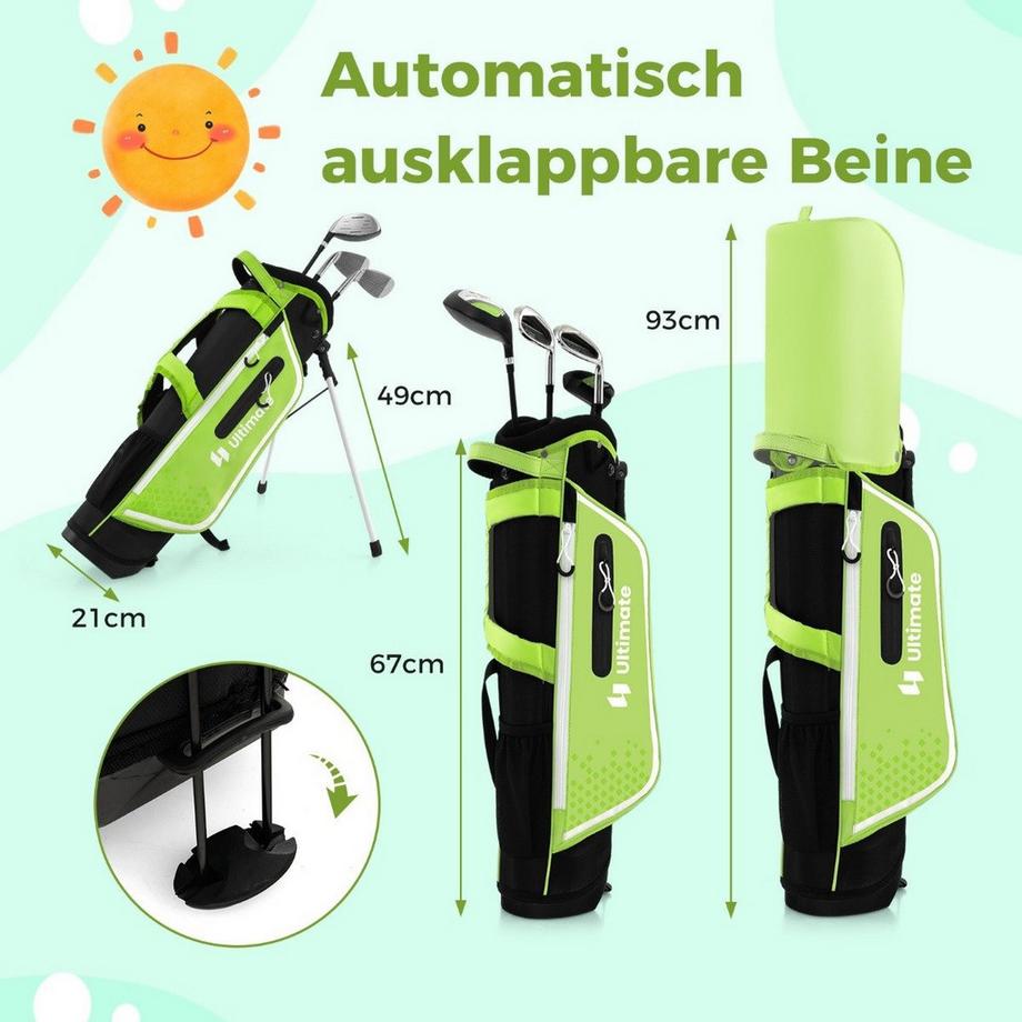 Northix  Set da golf per bambini da 4 pezzi con sacca da golf e copertura antipioggia per bambini da 8 a 10 anni Verde 