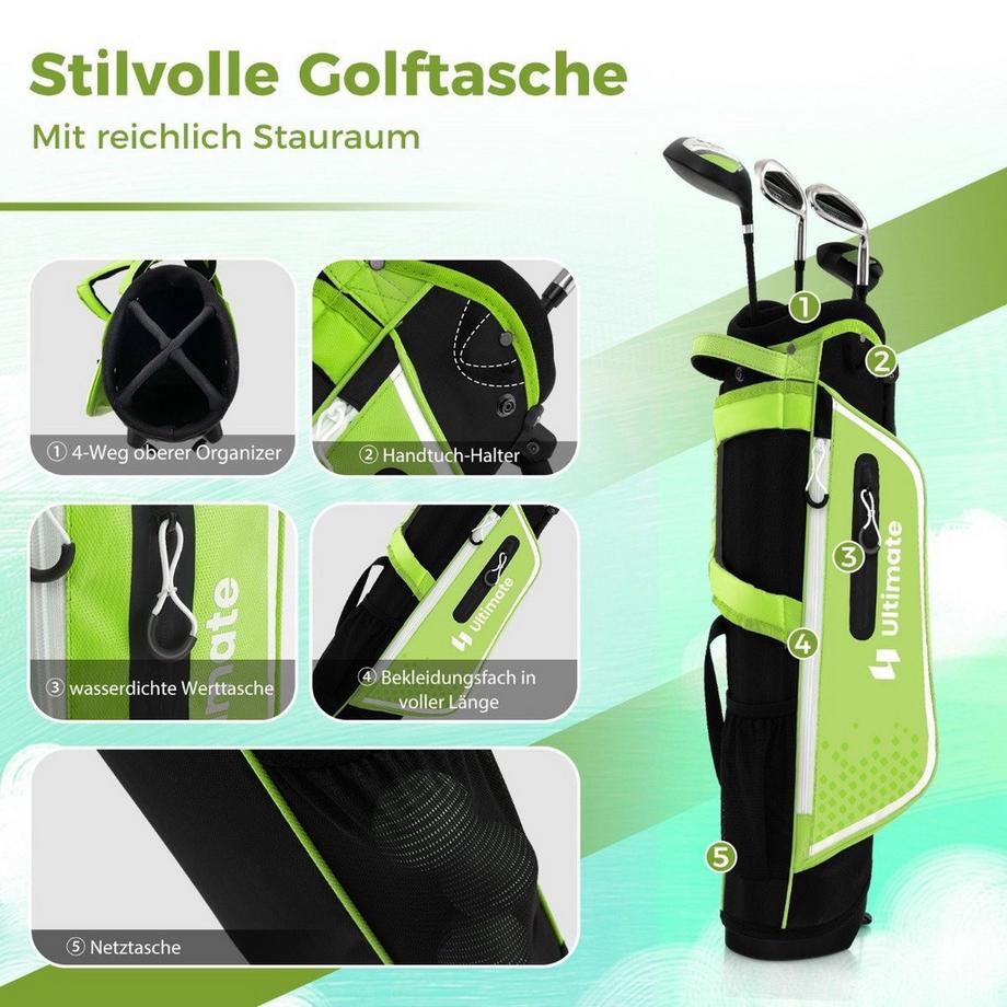 Northix  Set da golf per bambini da 4 pezzi con sacca da golf e copertura antipioggia per bambini da 8 a 10 anni Verde 