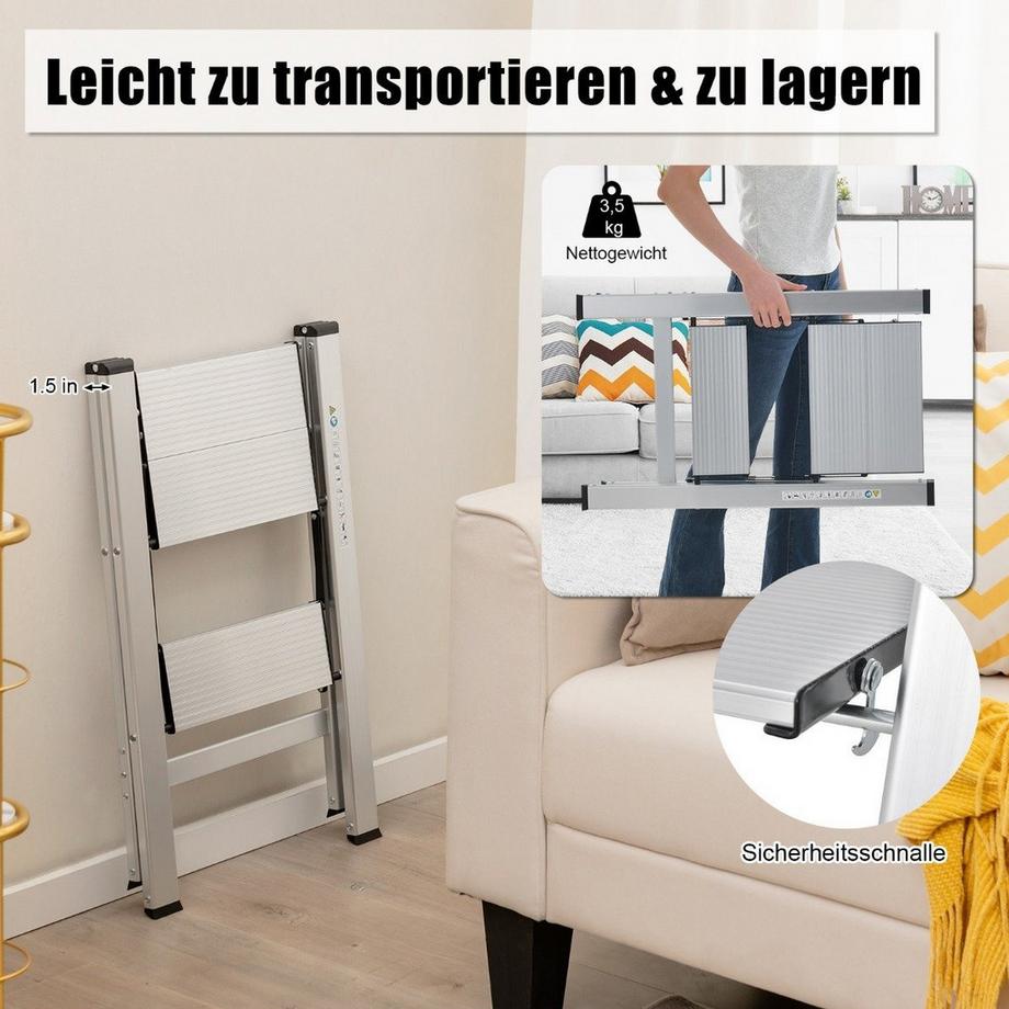 Northio  Escabeau 2 marches en aluminium pliable 