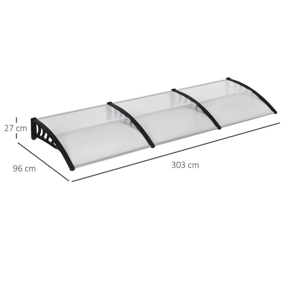 Northio Tettuccio da scrivania per porta d'ingresso 303 x 96 x 27 cm tettuccio con protezione UV, protezione dalla pioggia protezione solare per esterno in alluminio nero  