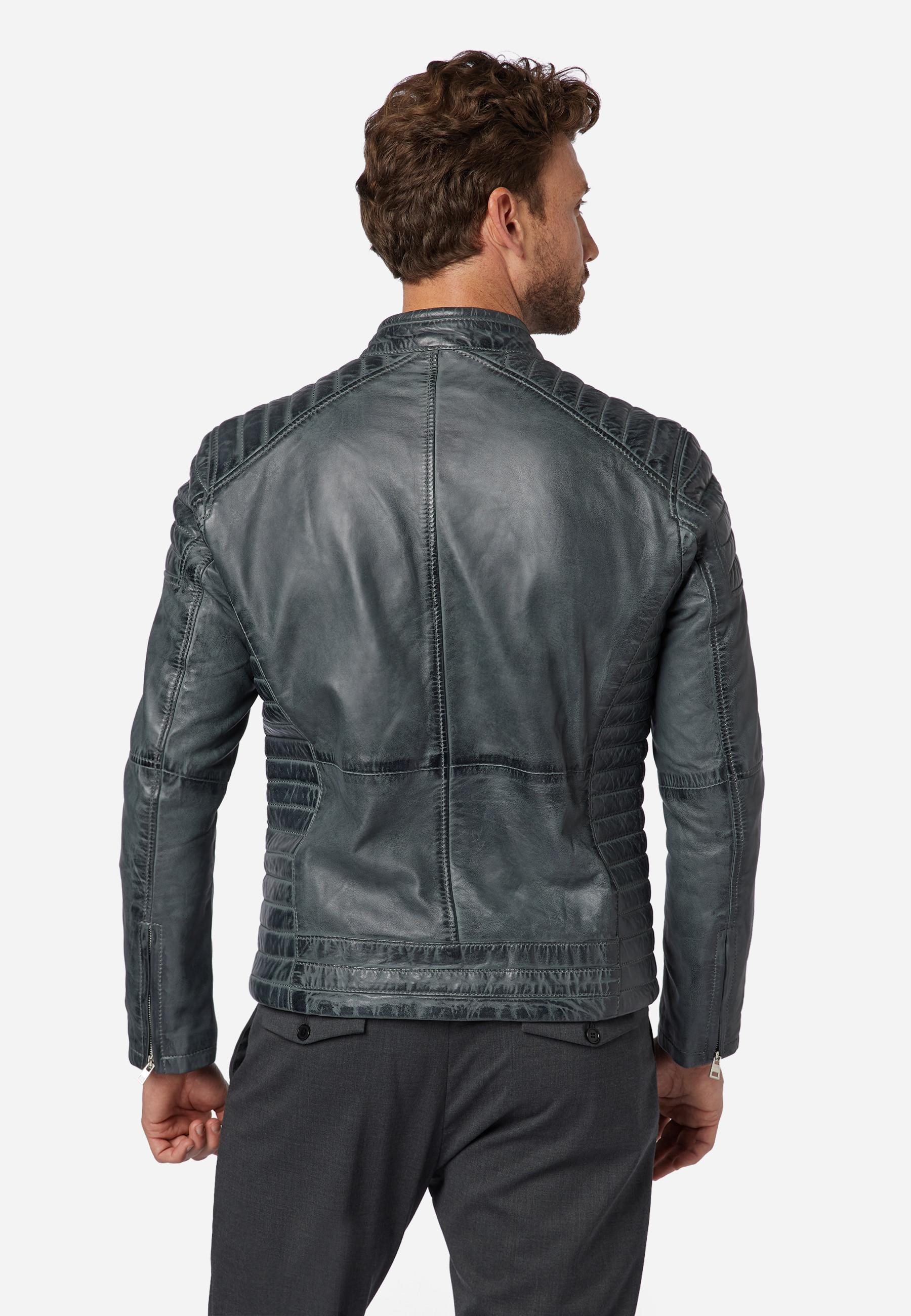 RICANO  Giacca in pelle da uomo Cooper - stile biker con collo alto 