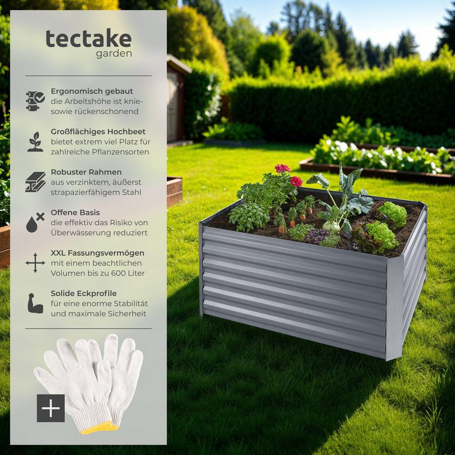 Tectake Carré potager 600 L SALVIA en acier galvanisé  
