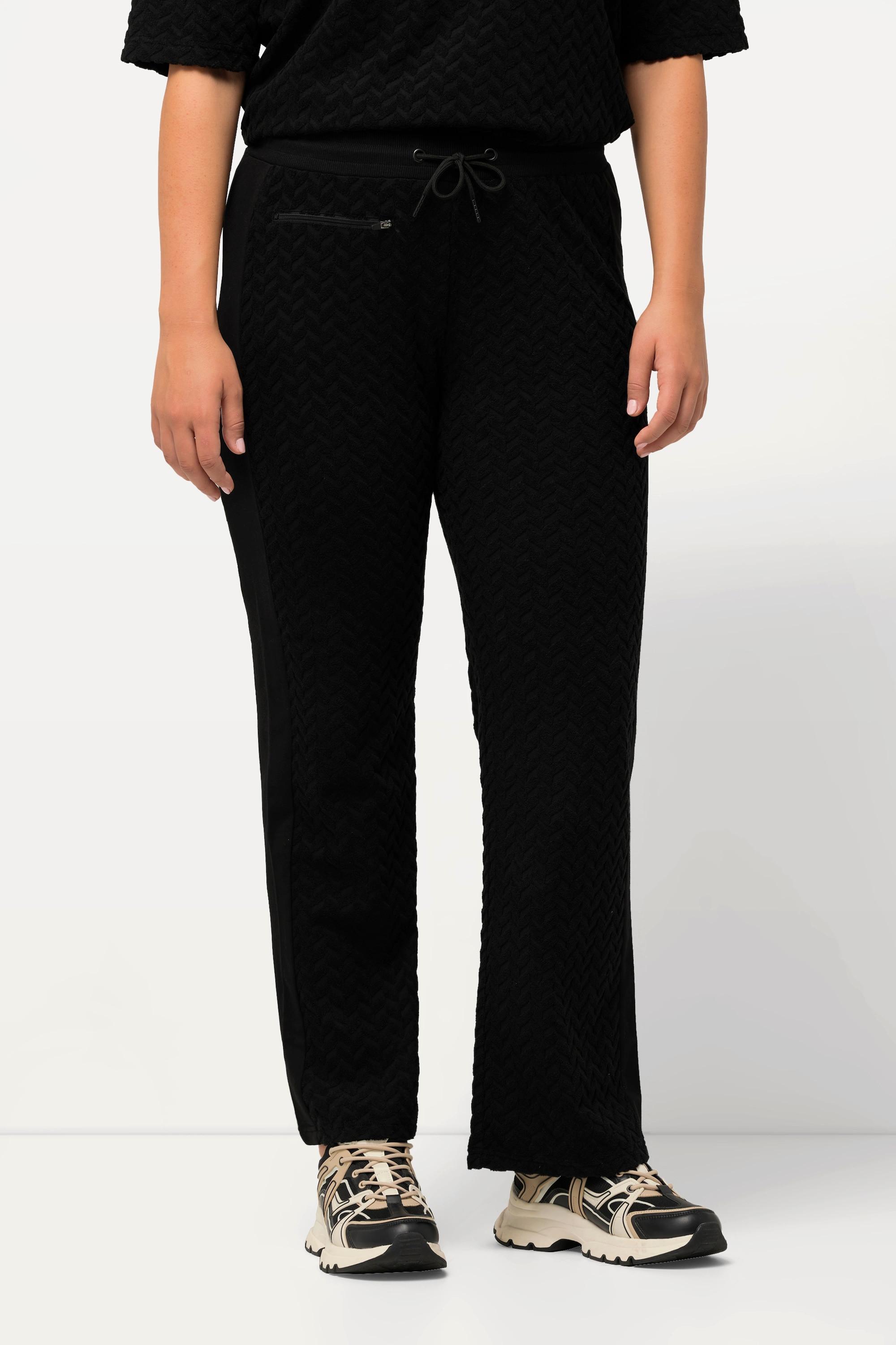 Ulla Popken  Pantalon de jogging en tissu éponge. Imprimé chevrons. Jambe évasée. 