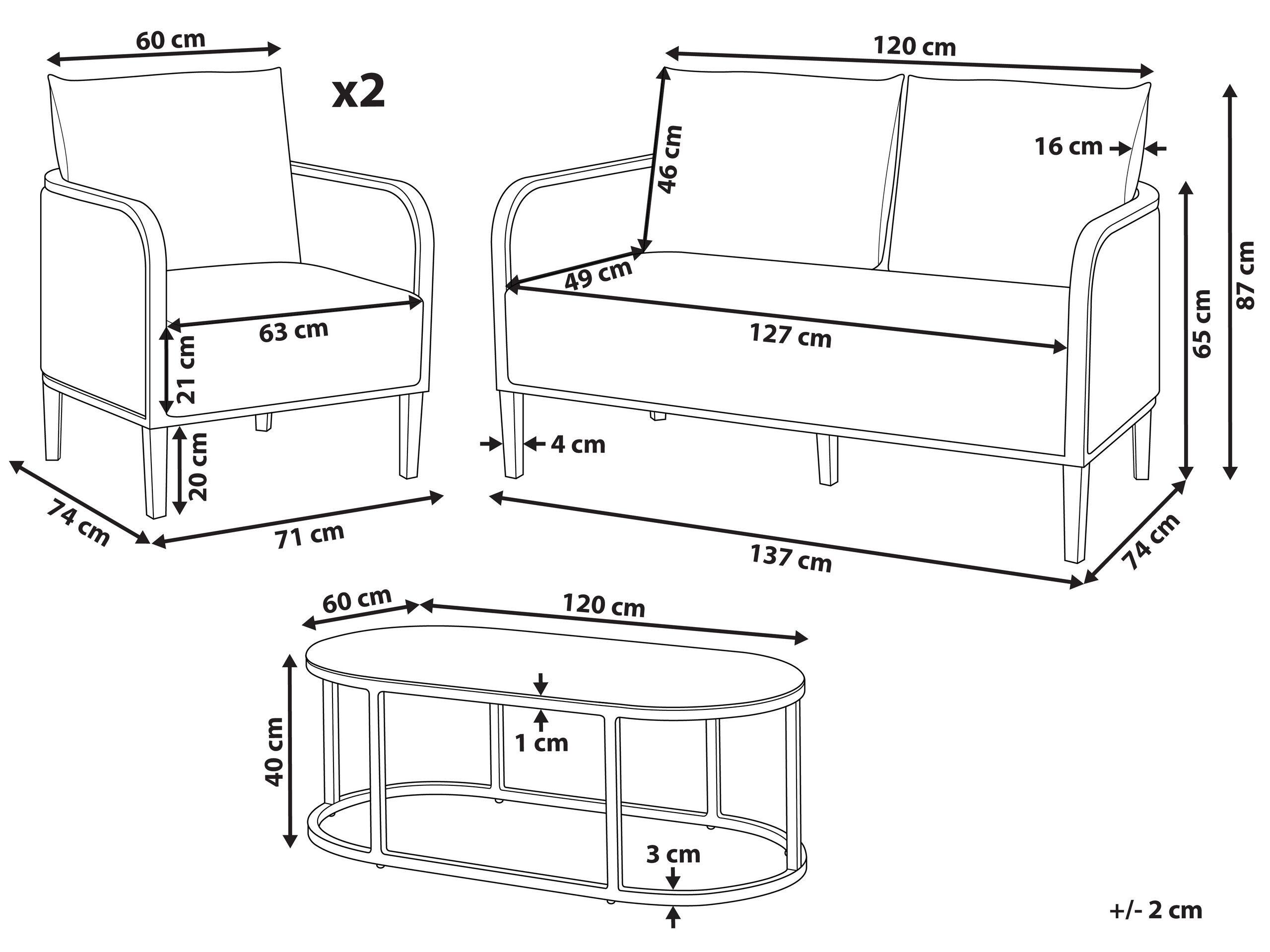 Beliani Canapé 2 places avec fauteuils en Aluminium Moderne MONTEFALCO  