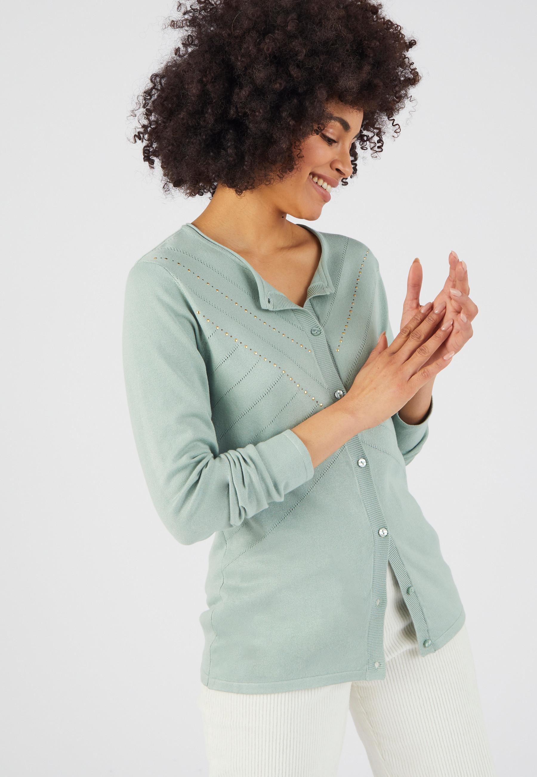 Image of Modische Strickjacke Aus Viskosefasern Lenzing(tm) Ecovero(tm) Unisex Grün 54/56