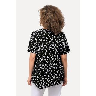 Ulla Popken  T-shirt imprimé pois et passepoils. Base en pointe, col rond et manches courtes. 