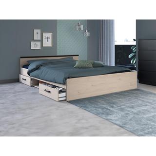 Vente-unique Bett mit Stauraum 160 x 200 cm - 2 Schubladen & 1 Ablagefach - Holzfarben - PABLO  