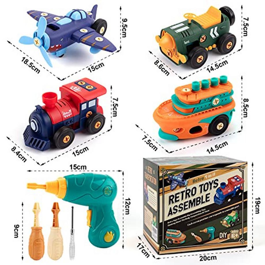 Activity-board  Spielzeug Auto Set, Baufahrzeuge Auto Kit für Kinder mit Elektroauto, Flugzeug, Zug/Boot, 