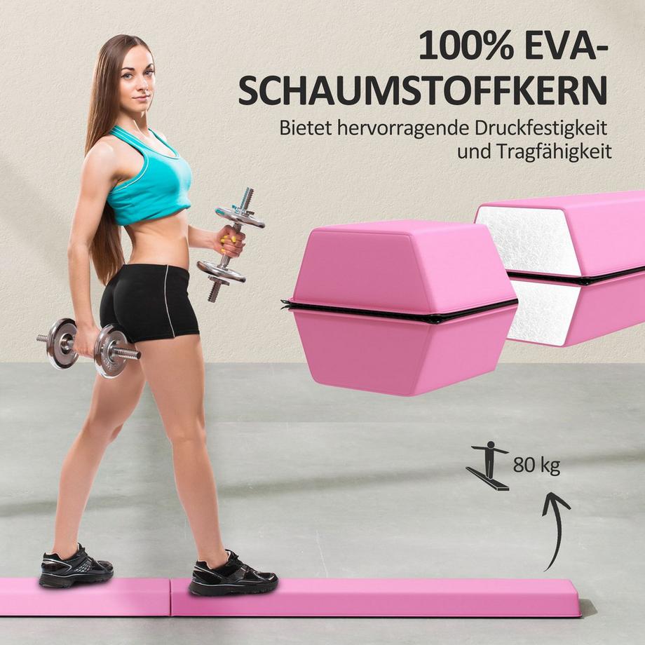 Northio  236 cm Klappbarer Schwebebalken, tragbar Turnbalken, rutschfest Balance Beam, Turn- und Balancierbalken bis 80 kg, für Kinder ab 3 Jahre, Indoor & Outdoor, Hellrot 