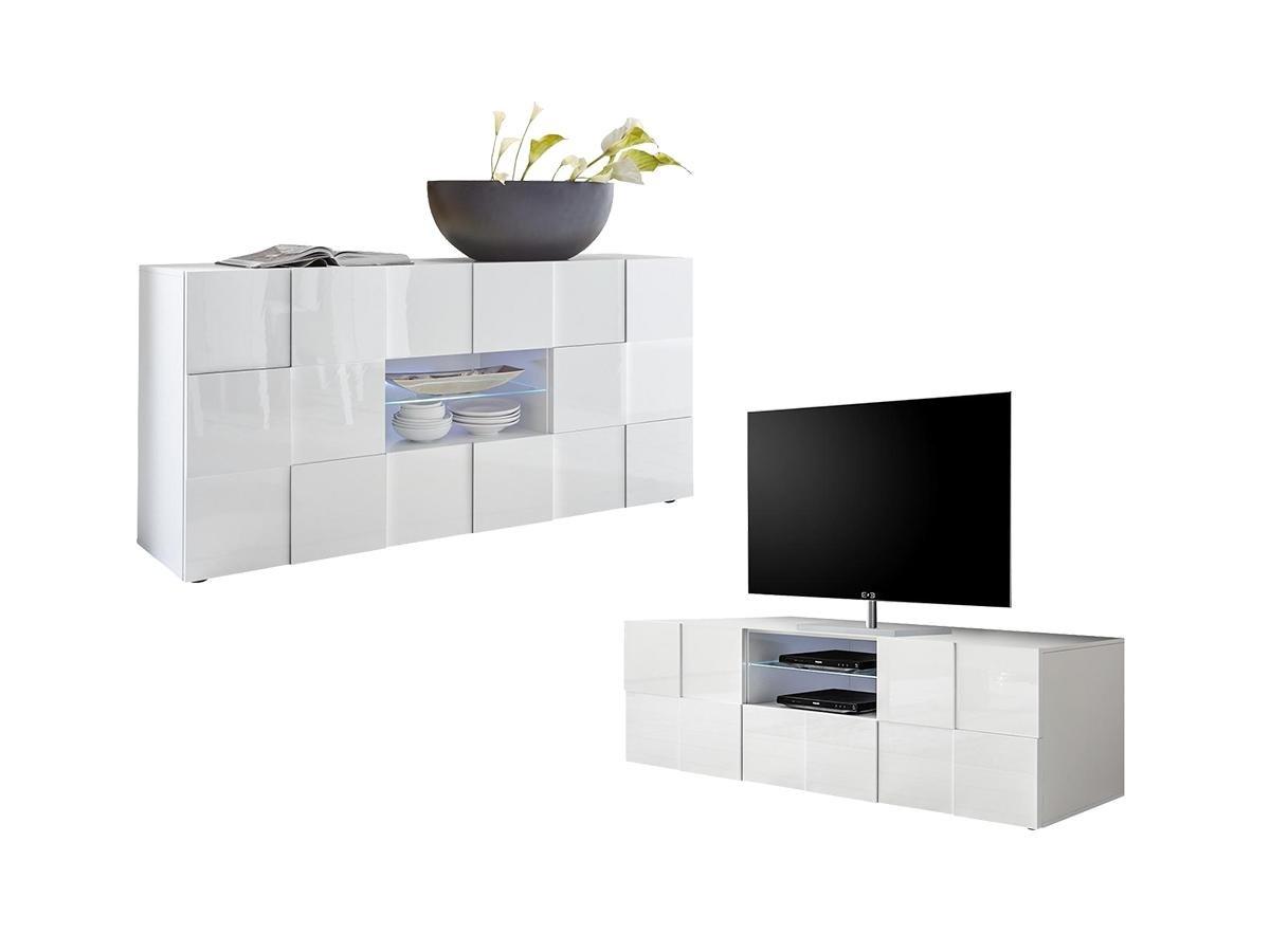 Vente-unique Set Soggiorno luminoso 3 Mobile TV CALISTO + Credenza Bianca CALISTO  