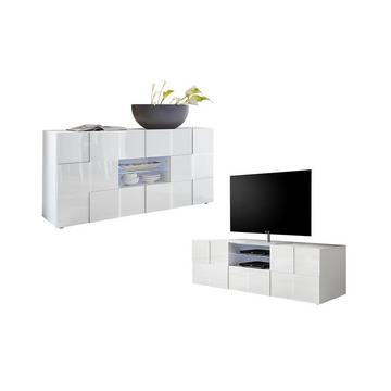 Set Soggiorno luminoso 3 Mobile TV CALISTO + Credenza Bianca CALISTO