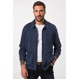 JP1880  Veste en molleton style Worker, look vintage jean bleu foncé 