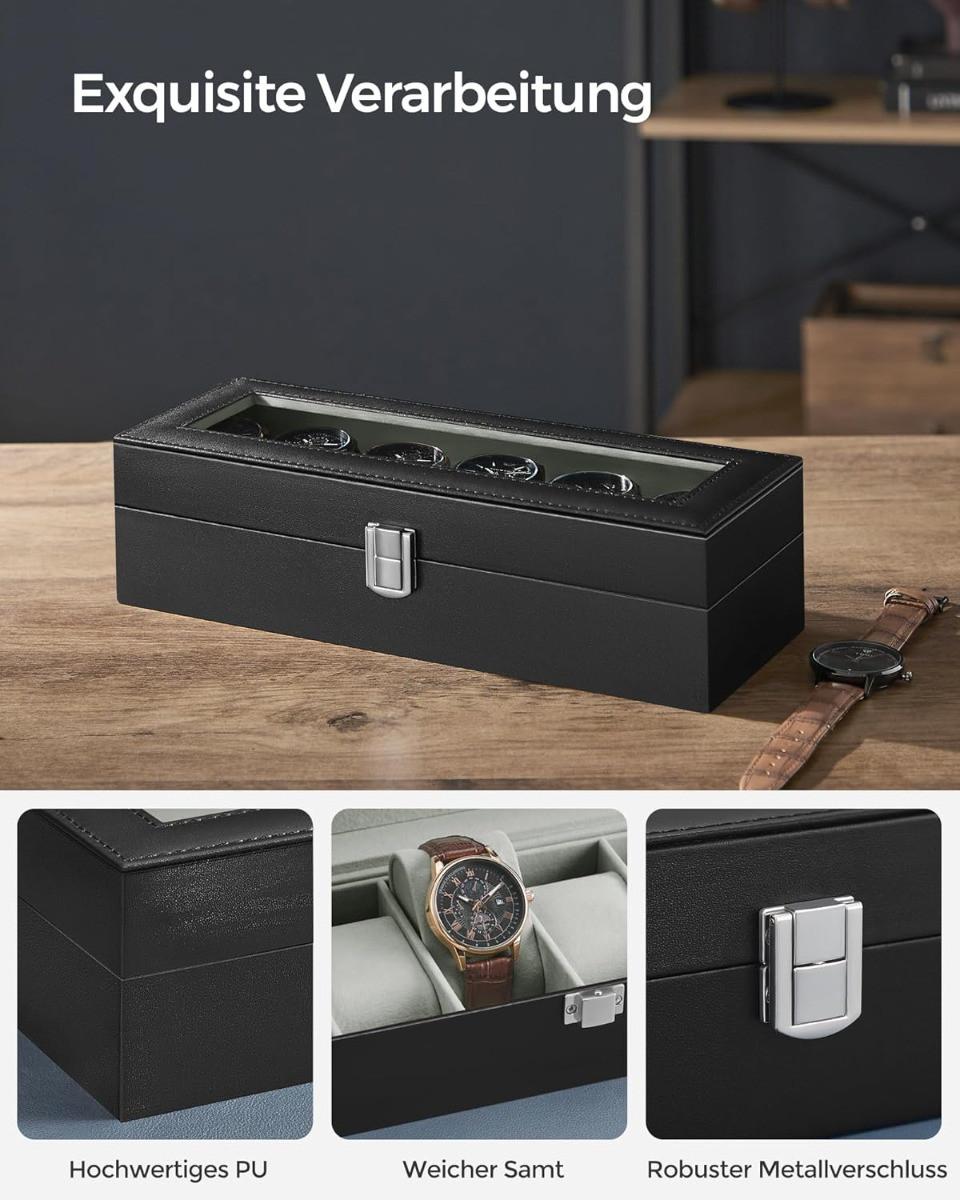 Songmics  Scatola porta orologi a 6 scomparti con coperchio in vetro 