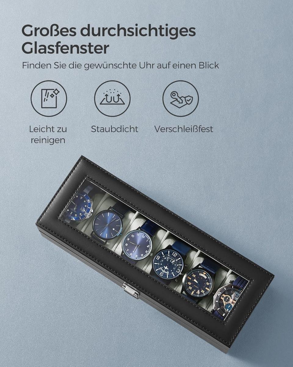 Songmics  Scatola porta orologi a 6 scomparti con coperchio in vetro 