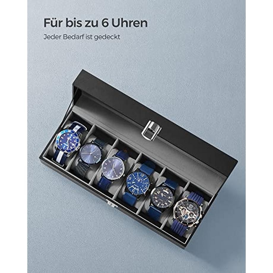 Songmics  Uhren Aufbewahrung Box für 6 Uhren 