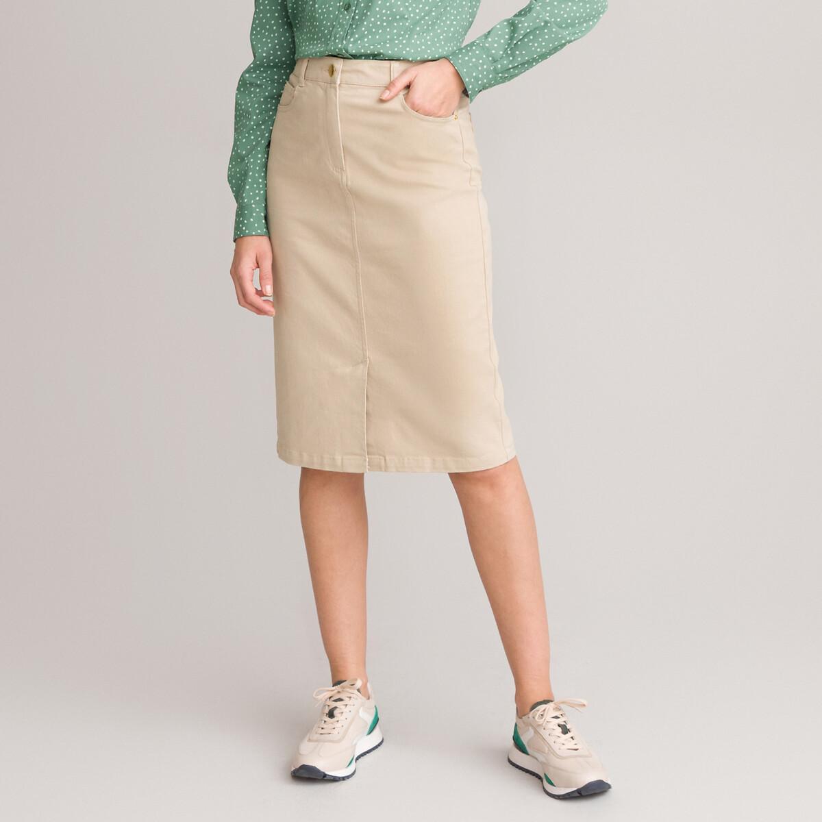 Image of Gerader Rock Aus Baumwollstretch Damen Beige 36