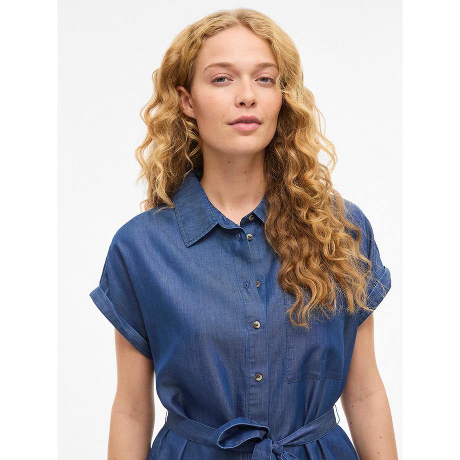 VILA Abito corto in denim maniche corte con cintura  