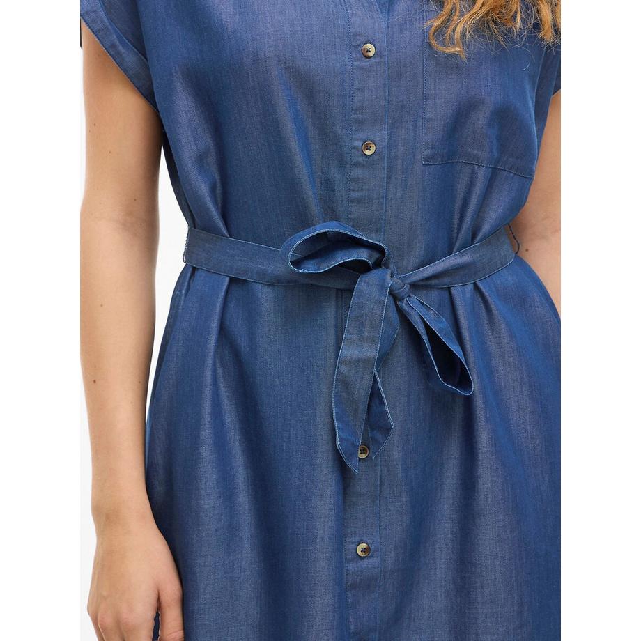 VILA Abito corto in denim maniche corte con cintura  