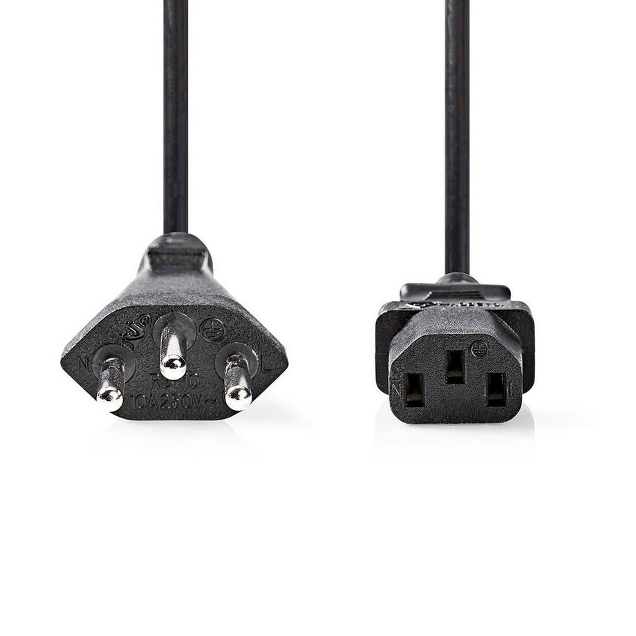 Nedis  Netzkabel | CH Typ 12 | IEC-320-C13 | Gerade | Gerade | Vernickelt | 2,00 m | Rund | PVC | Schwarz | Etikett 