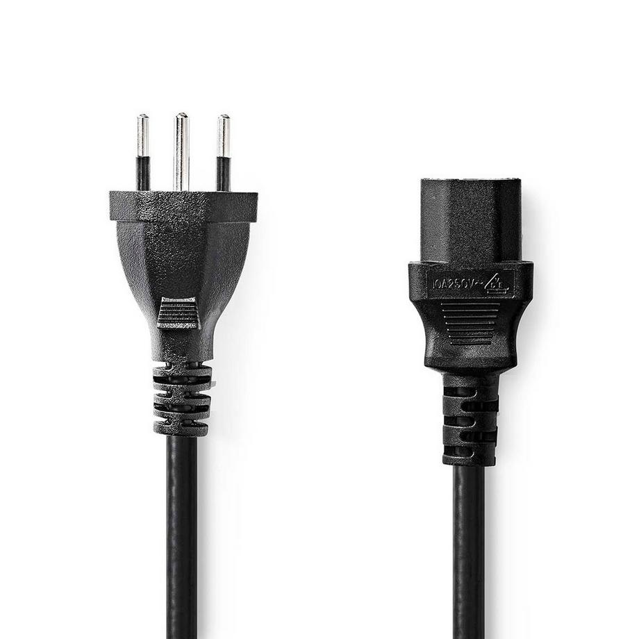 Nedis  Netzkabel | CH Typ 12 | IEC-320-C13 | Gerade | Gerade | Vernickelt | 2,00 m | Rund | PVC | Schwarz | Etikett 