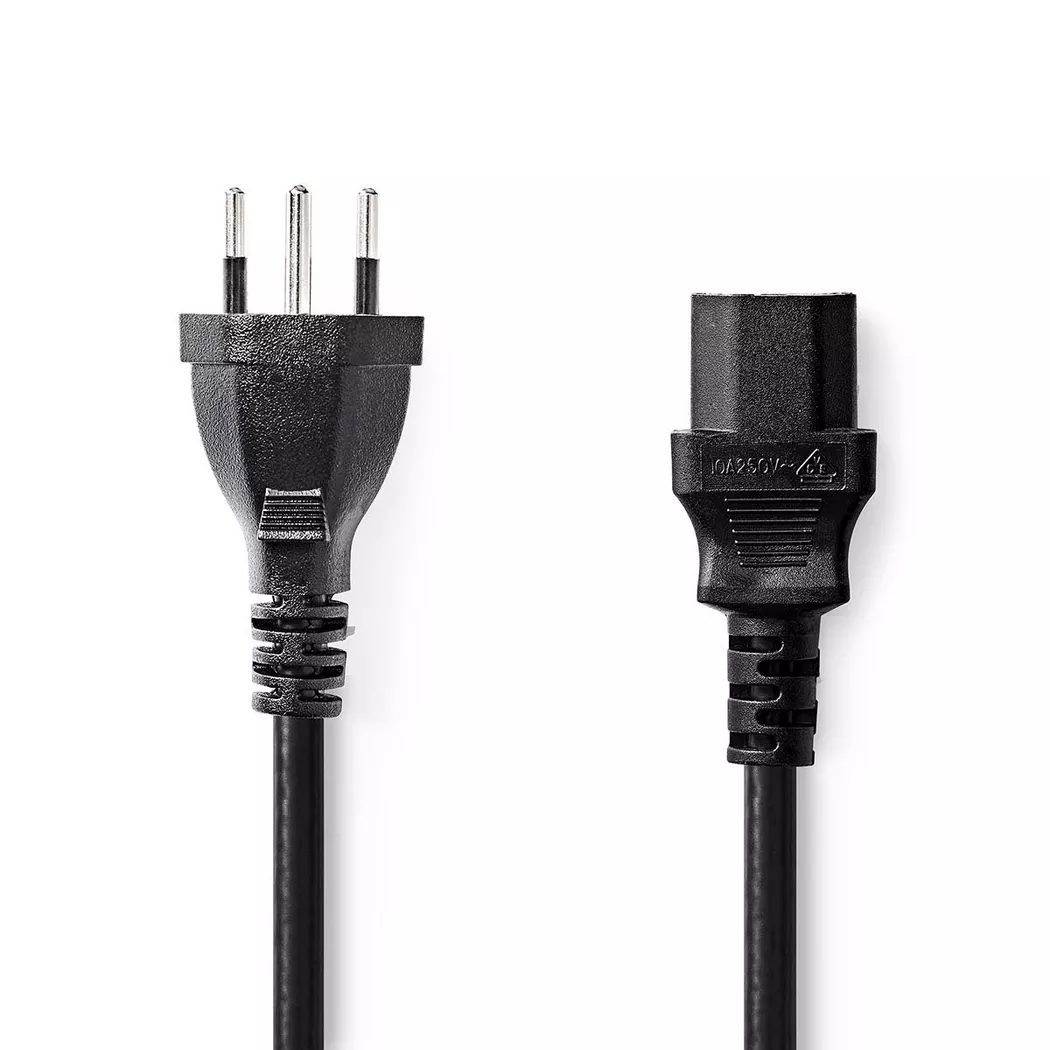 Nedis – Netzkabel | CH Typ 12 IEC-320-C13 Gerade Vernickelt 2,00 m Rund PVC Schwarz Etikett, 240X160MM