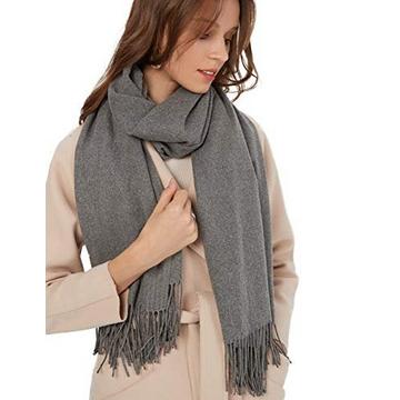Écharpe chaude hiver automne en coton uni avec glands/franges, plus de 40 couleurs unies et à carreaux Pashmina xl écharpes gris