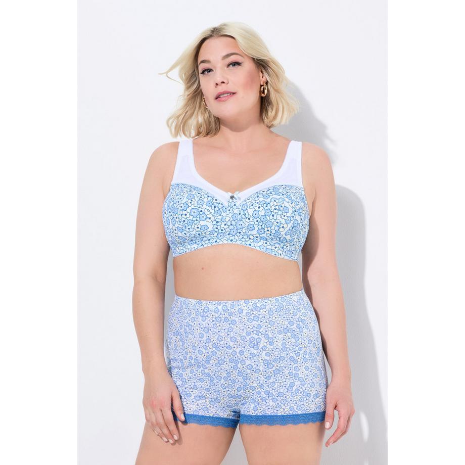 Ulla Popken Pantaloncini 3 pezzi orlo in pizzo fantasia floreale tinta unita  