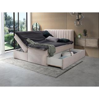 Ysmée Set compl. letto deco testata+Molle contenitore e cassetto+Mater.+Topper 160x200 Tessuto Beige - ARAO di YSMÉE  