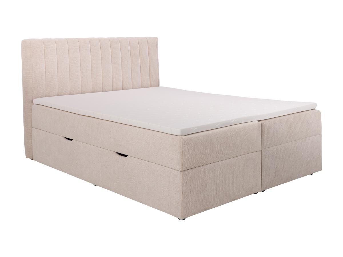 Ysmée Ensemble complet literie déco tête de lit + sommiers coffre et tiroir + matelas + surmatelas - 160 x 200 cm - Tissu - Beige - ARAO de YSMÉE  