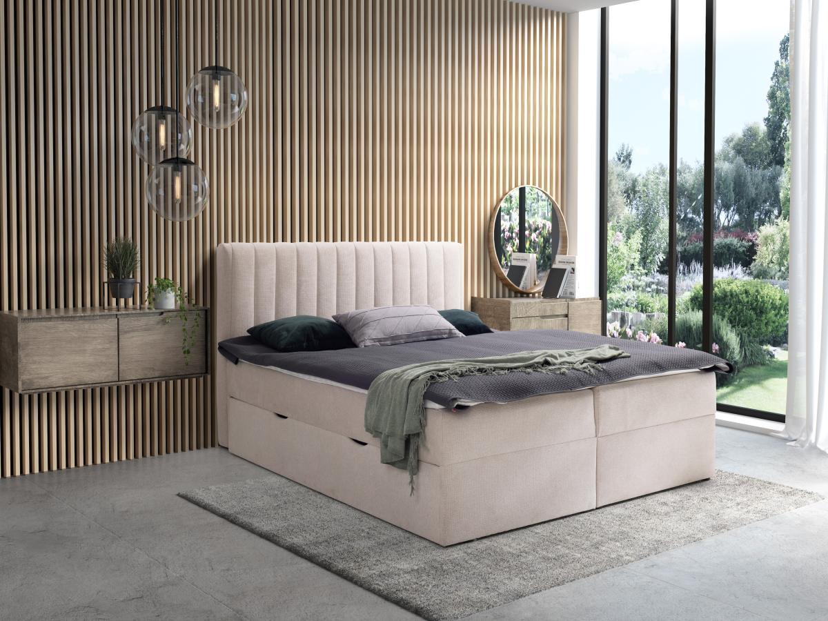 Ysmée Ensemble complet literie déco tête de lit + sommiers coffre et tiroir + matelas + surmatelas - 160 x 200 cm - Tissu - Beige - ARAO de YSMÉE  