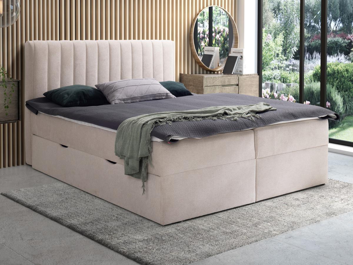 Ysmée Ensemble complet literie déco tête de lit + sommiers coffre et tiroir + matelas + surmatelas - 160 x 200 cm - Tissu - Beige - ARAO de YSMÉE  