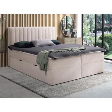 Set compl. letto deco testata+Molle contenitore e cassetto+Mater.+Topper 160x200 Tessuto Beige - ARAO di YSMÉE