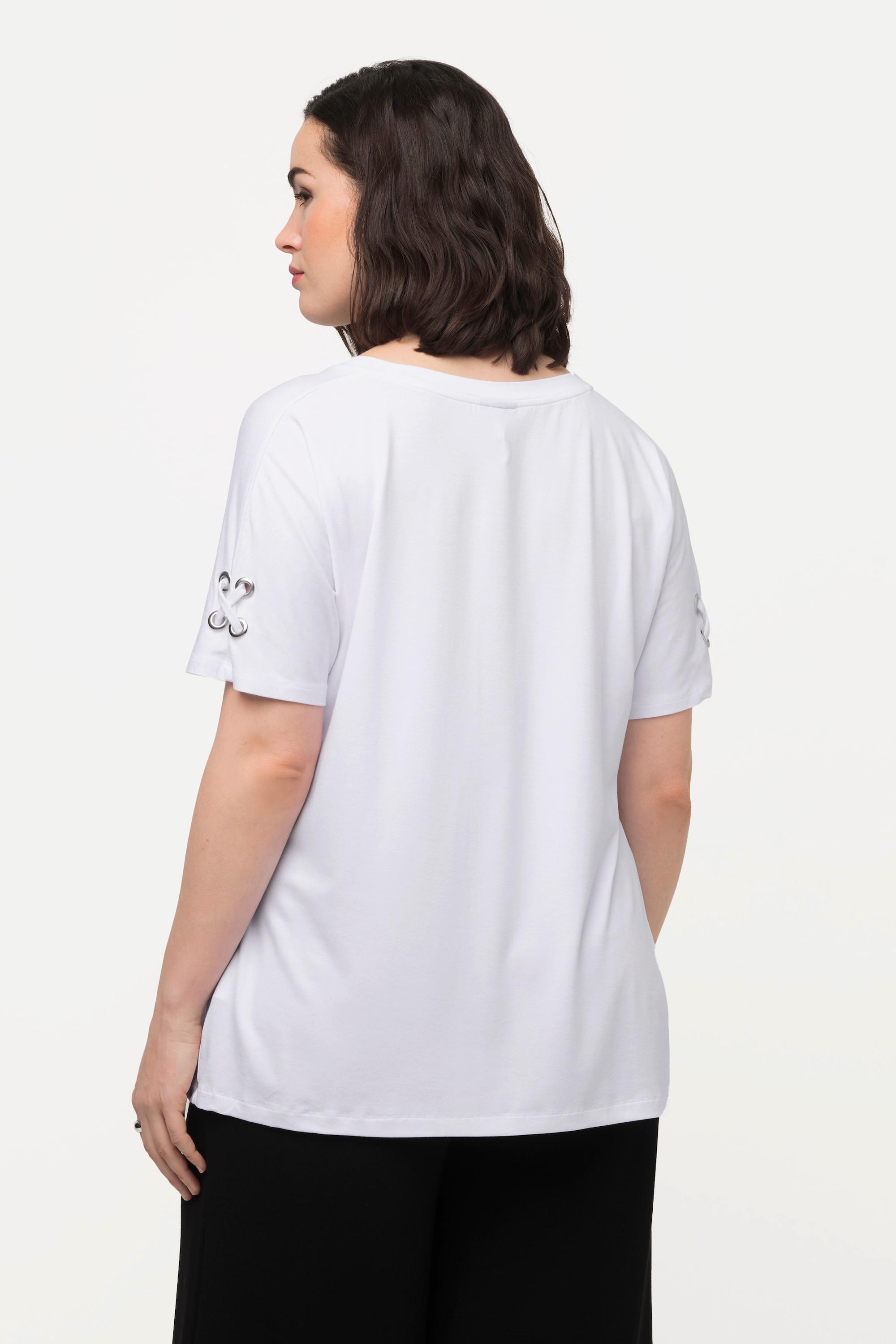 Ulla Popken  T-shirt oversized à col rond et manches longues, laçage 