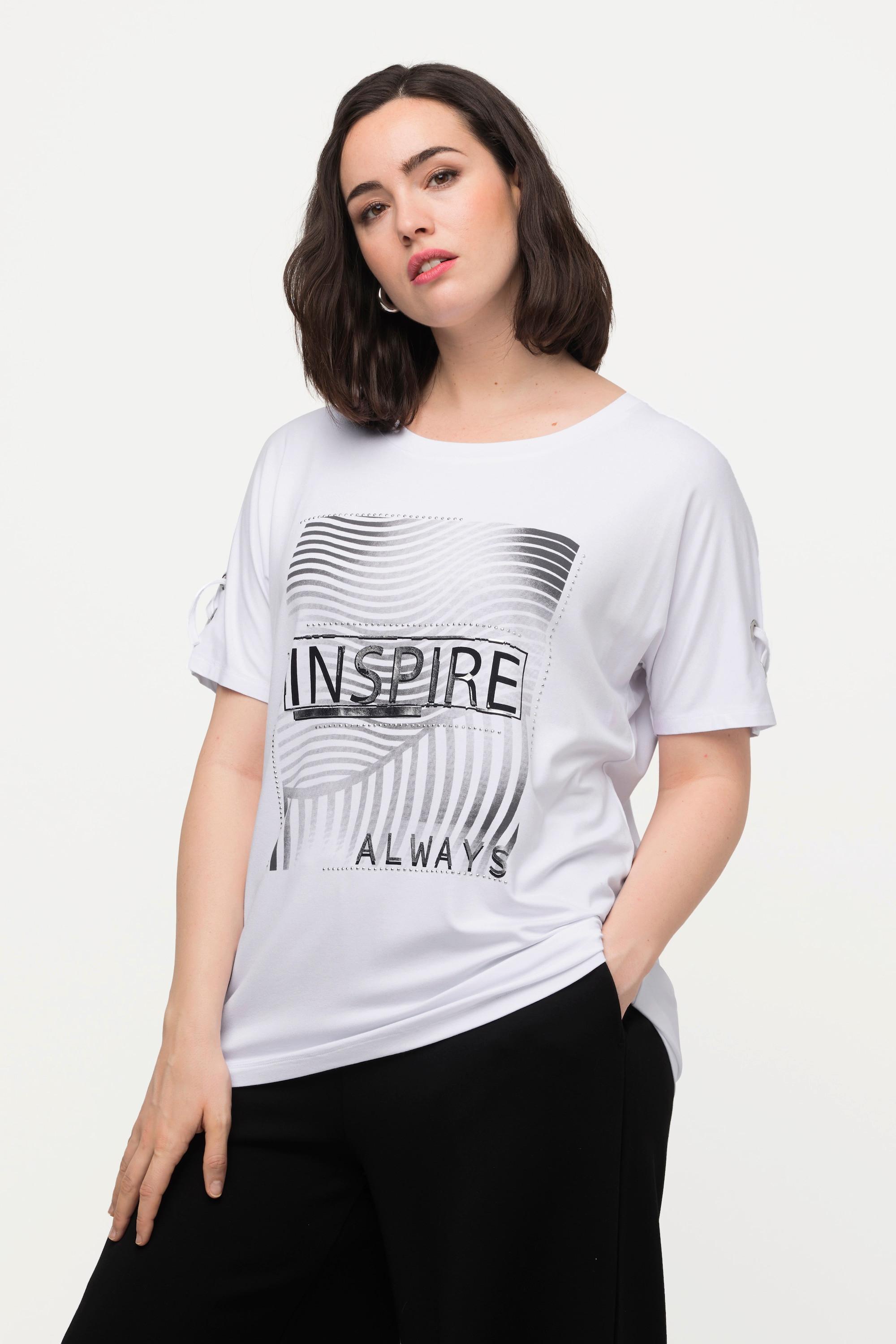 Ulla Popken  T-shirt oversized à col rond et manches longues, laçage 