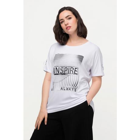 Ulla Popken  T-shirt oversized à col rond et manches longues, laçage 