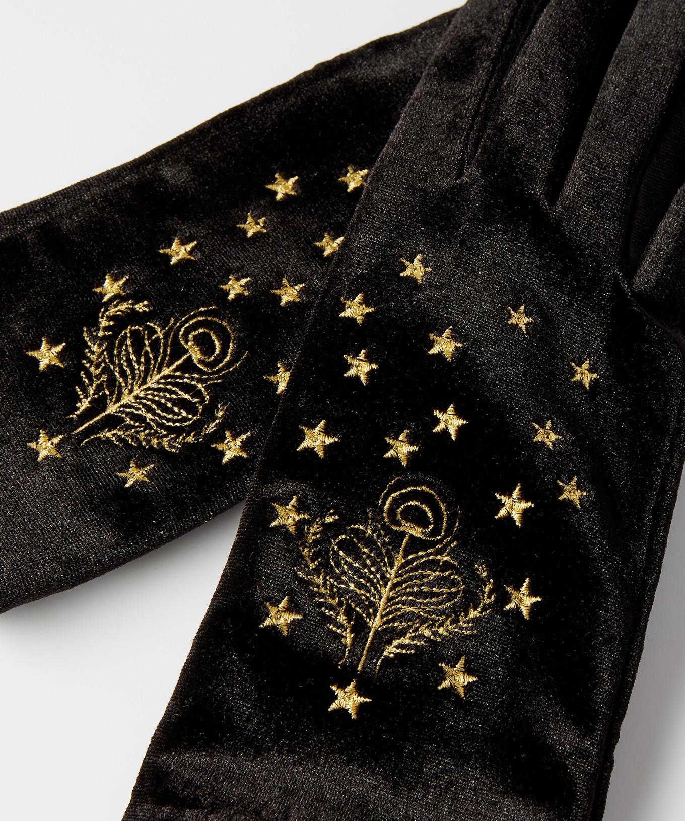 Joe Browns Guanti in Velluto Ricamati con Piume  