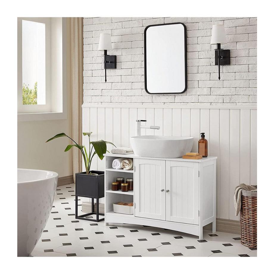 Calicosy Mobile sottolavabo in MDF bianco con ripiani regolabili  