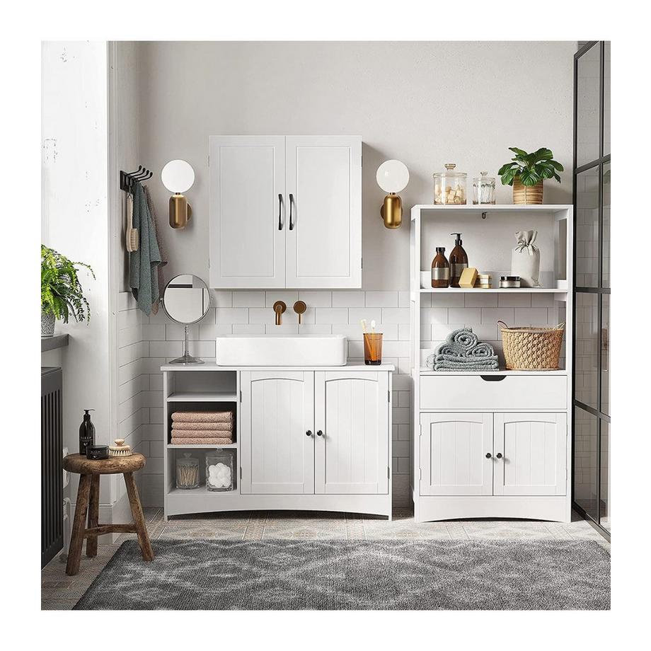 Calicosy Mobile sottolavabo in MDF bianco con ripiani regolabili  