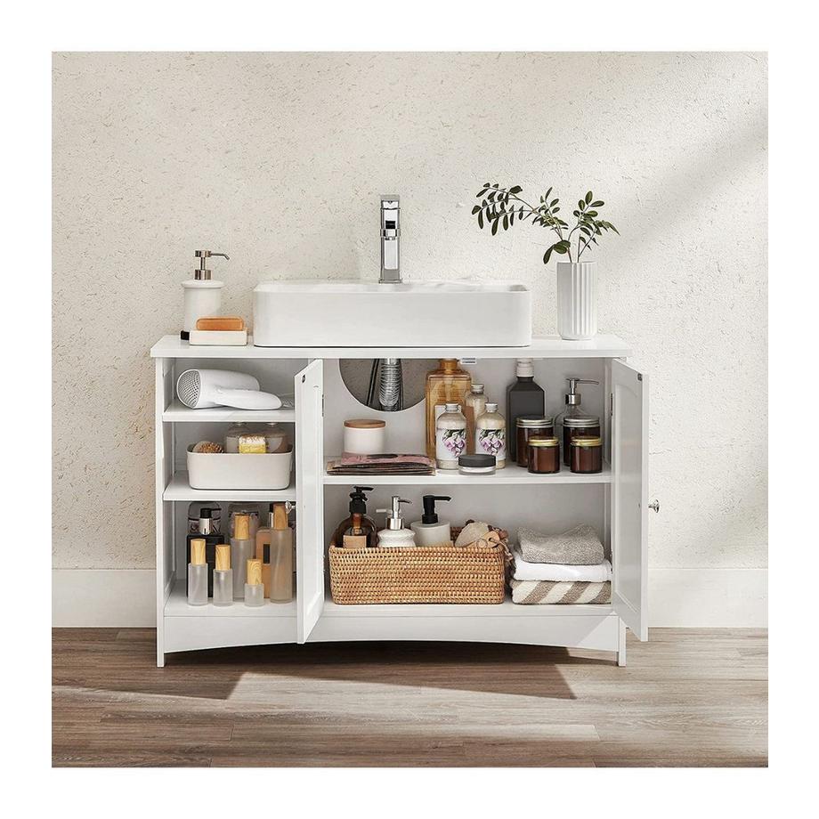 Calicosy Mobile sottolavabo in MDF bianco con ripiani regolabili  
