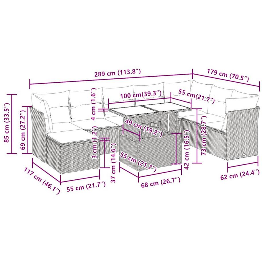 VidaXL set divano da giardino Polirattan  