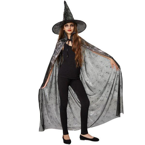 Image of Unisex Kinder Set Hut und Umhang Spinnennetz Silber