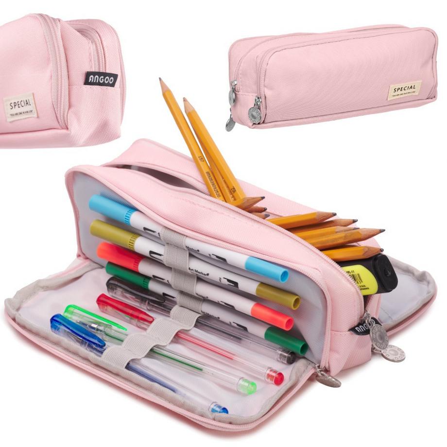 Pricenet  Trousse scolaire triple sachet vanity case 3en1 rose 
