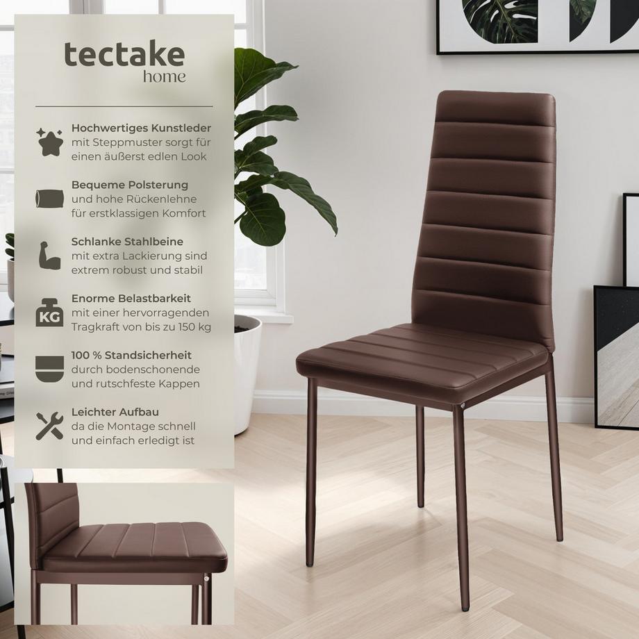 Tectake Set Esszimmerstuhl Thomas gepolstert mit Kunstlederbezug hohe Rückenlehne  